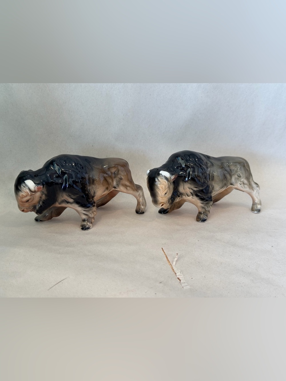 Relco Japan Salt Pepper Shakers Buffalo Bison Vintage 1963 Ceramic Pair